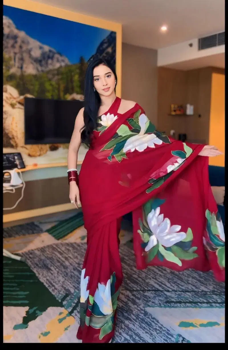 SF 704 Maroon Georgette Silk Printed Sarees Wholesale Market In Surat